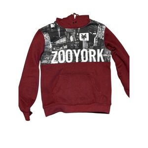 Zoo York Mens Hoodie Graphic City Print Pullover Burgundy Maroon Small